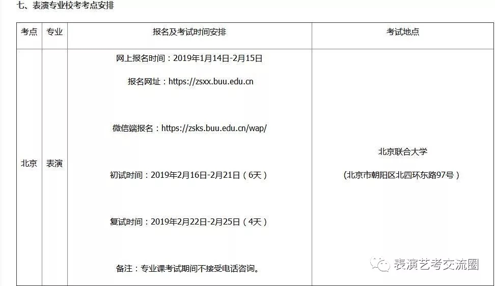 表演专业校考考点安排